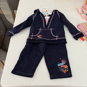 Kids Navy Blue Matching Set with Fun Embroidery
